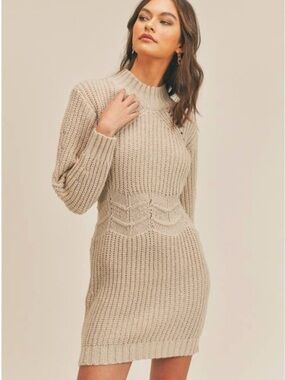 Knit Mock-Neck Sweater Dress in Cream